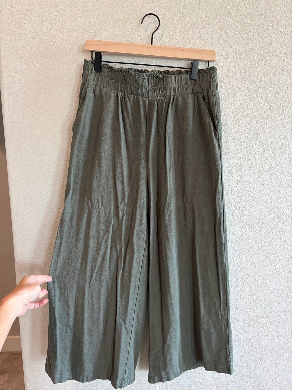 Olive Green Linen Blend Wide Leg Pants Size Large